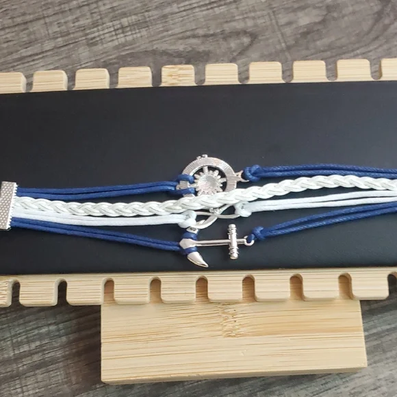 Blue and White Nautical Cord Bracelets with Silver Charms - Picture 7 of 9